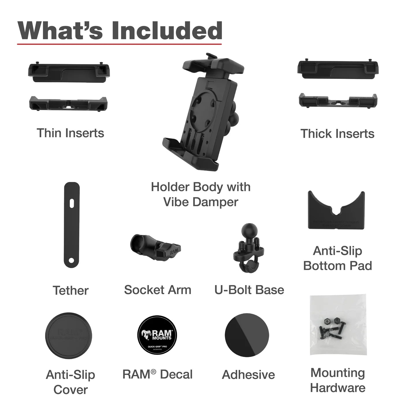 RAM Mounts Quick-Grip™ Pro XL Vibration Damping Phone Mount with U-Bolt Base
