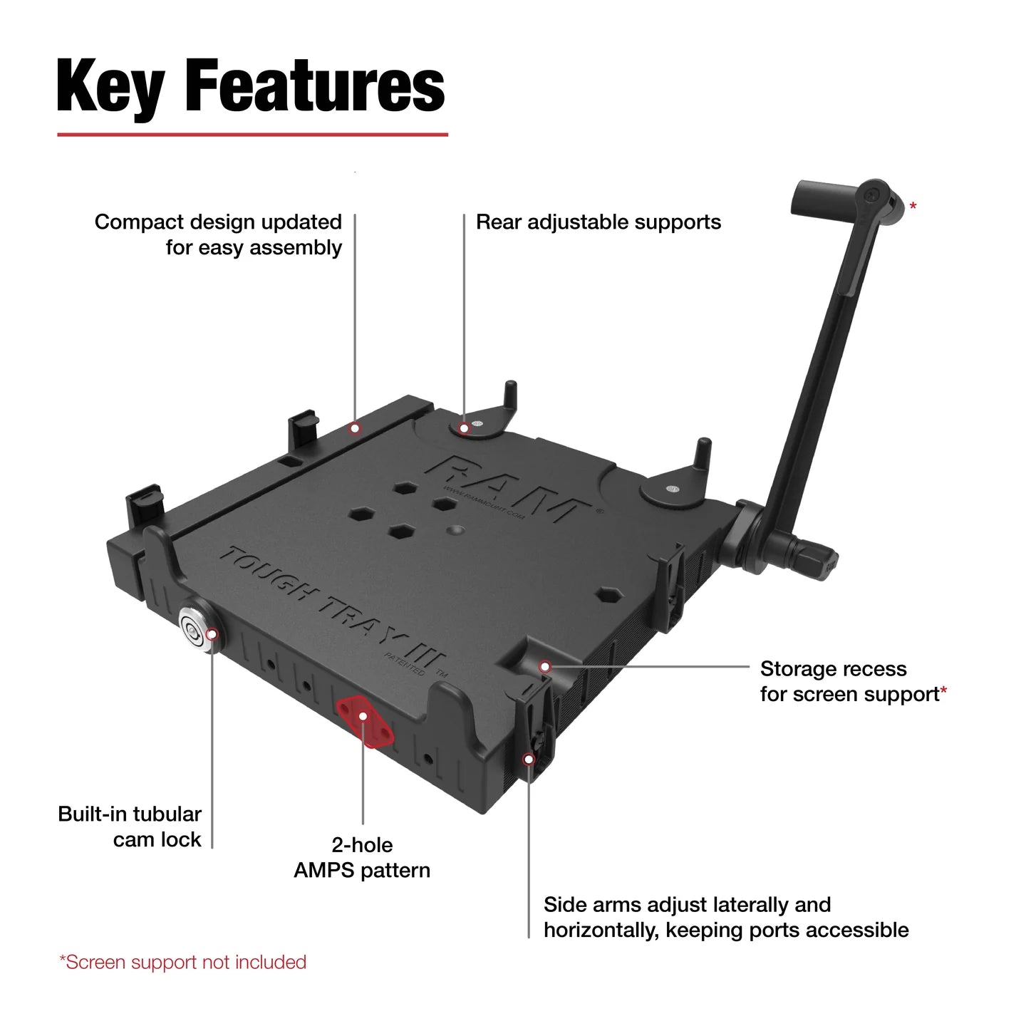 RAM® Mounts Tough-Tray™ III Plateau pour ordinateur portable à ressort avec verrouillage à clé