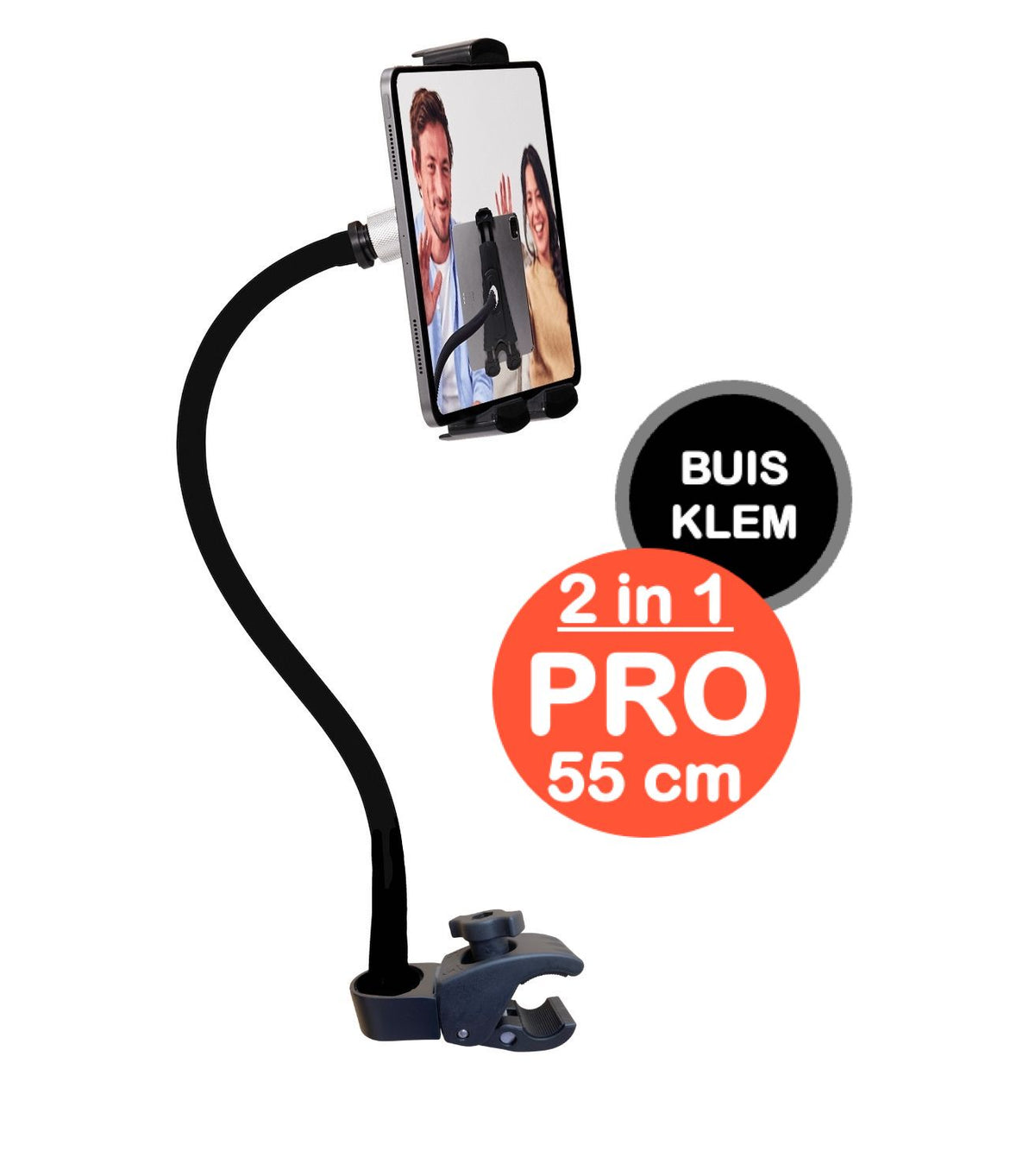 GOOS-E Tablet Holder & Phone Holder PRO - Tube Pipe Clamp - Neck 35 or 55 cm