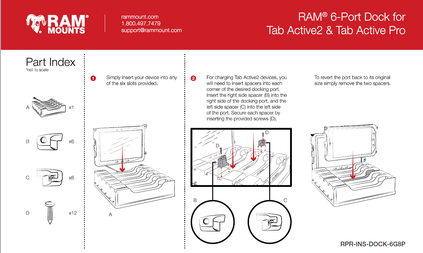 RAM-Mount 6-Port-Dock für Tab Active4 Pro, Registerkarte Active Pro, Tab Active5/3/2