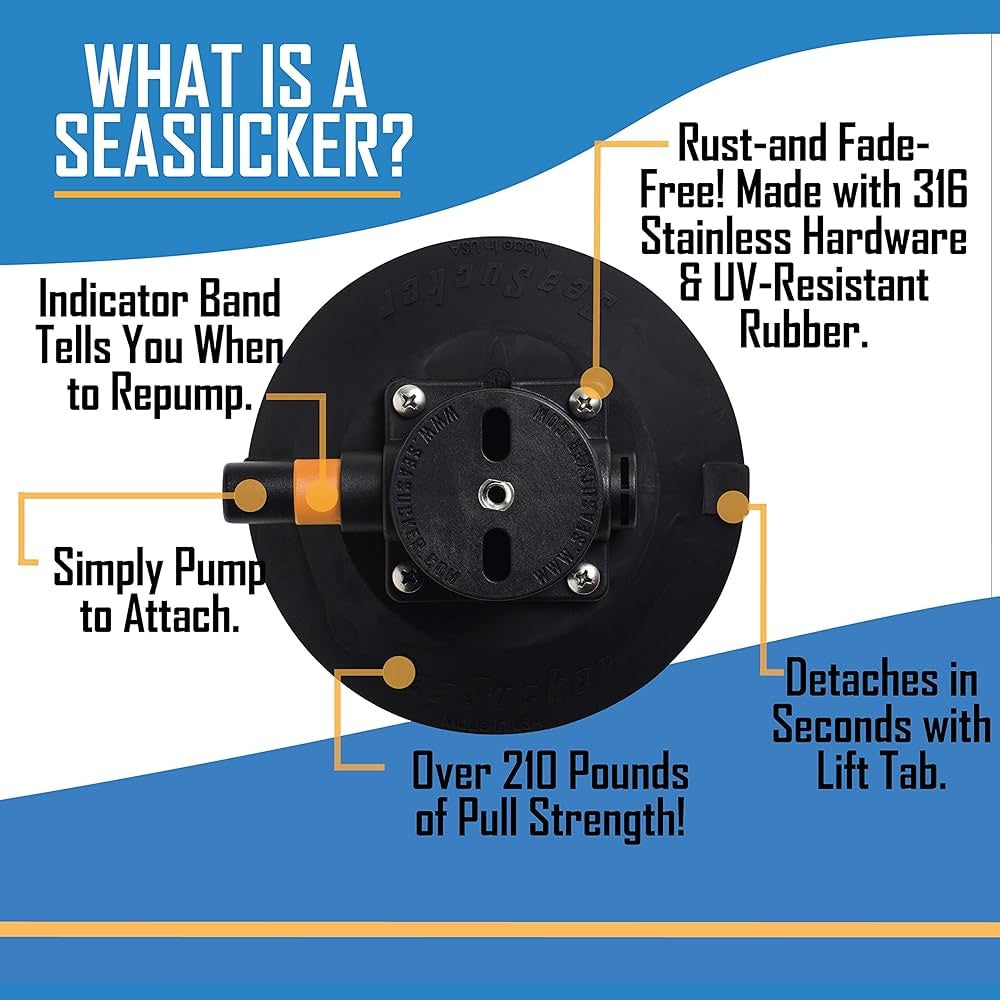 Seasucker 6 inch Extra Large Suction cup with vacuum pump