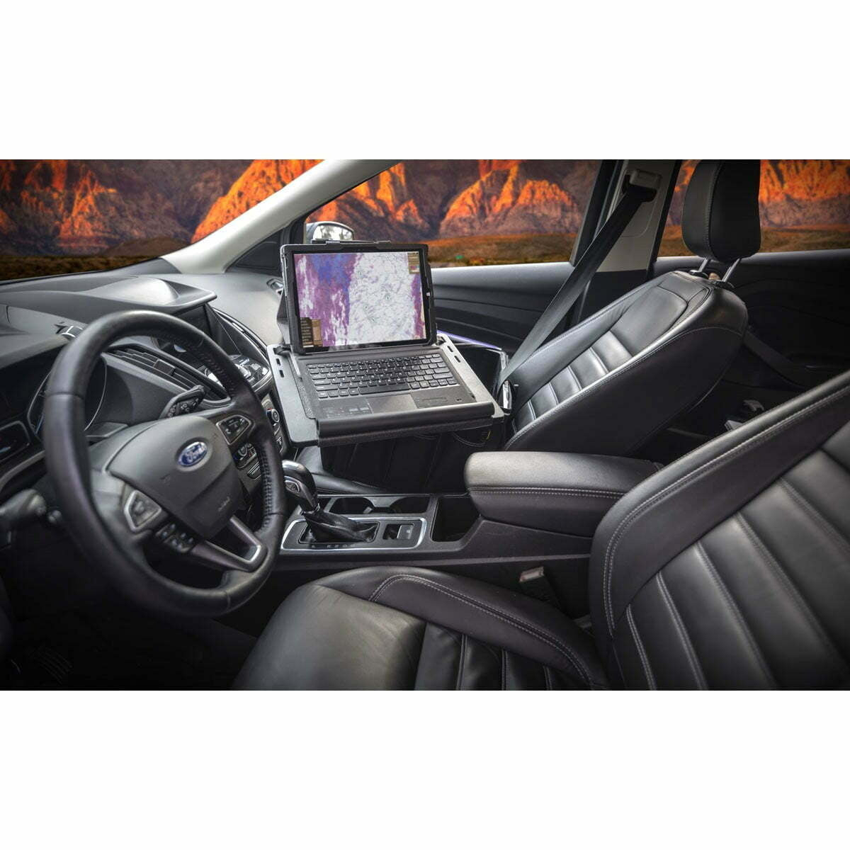 AutoExec Light Car-OfficeBox avec ordinateur portable et bureau mobile Tabletmount