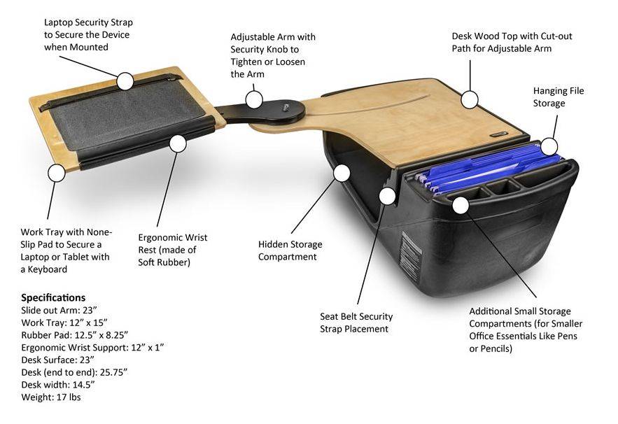 AutoExec Reach Desk Mobile ordinateur portable Arrière Toute de travail - Birch-RHD